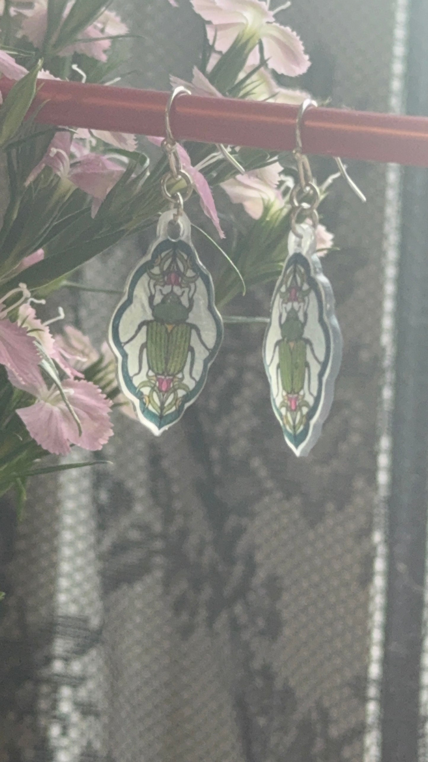 Beetle stained glass dangles